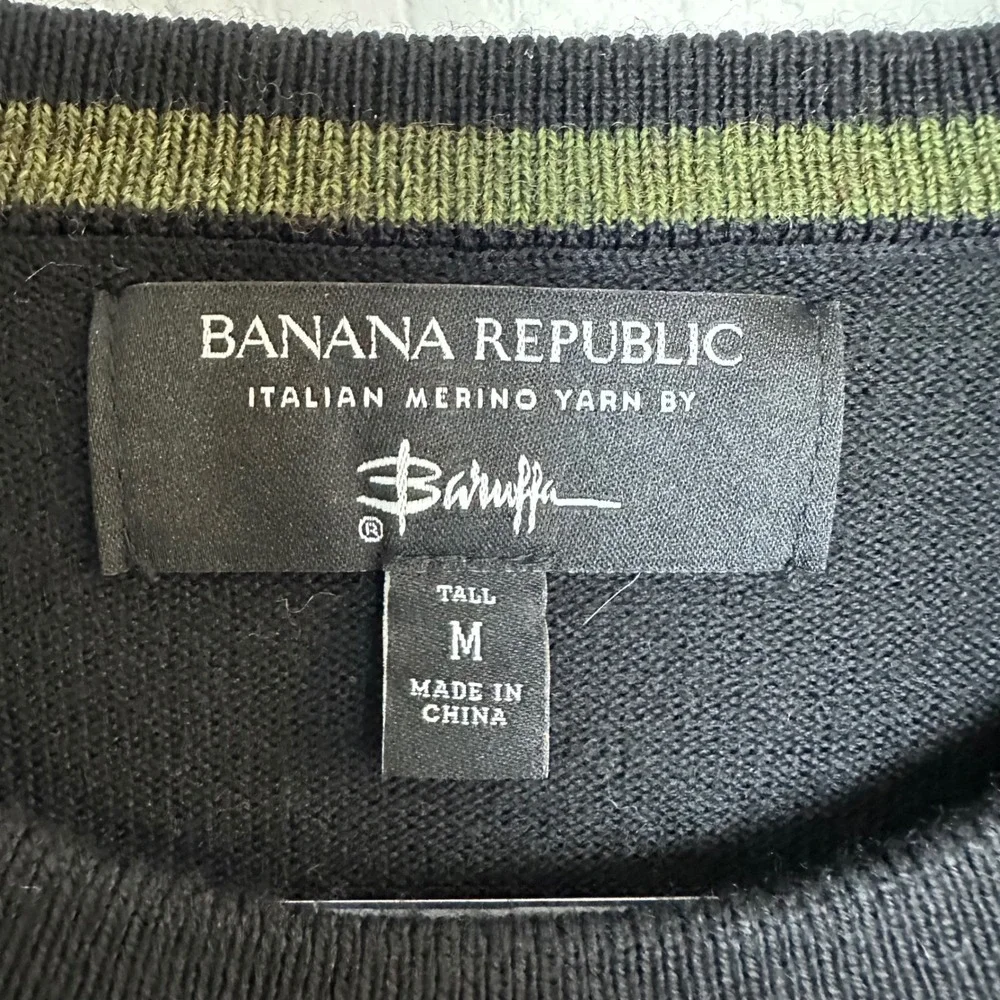 Banana Republic Mens M Tall Black Baruffa Italian Merino Wool‎ Crewneck Sweater